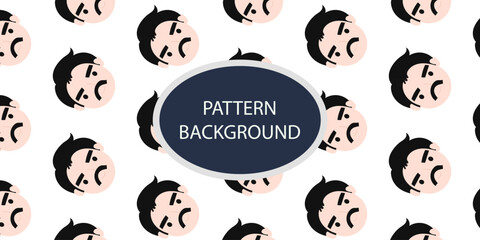 Emoticon head people pattern background. Diverse people crowd silhouette abstract art seamless pattern. Multi-ethnic community, cultural diversity group background drawing illustration in black white