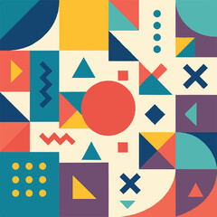 Obraz premium Seamless geometric pattern with colorful triangle shapes design and arrow elements