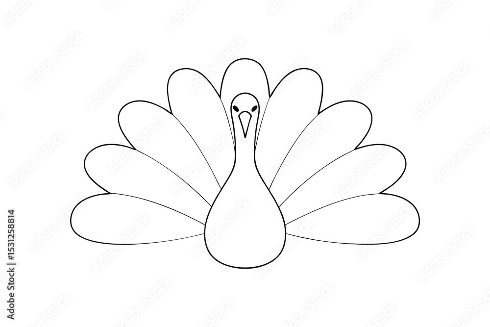 Poster simple line drawing of a peacock with its tail feathers