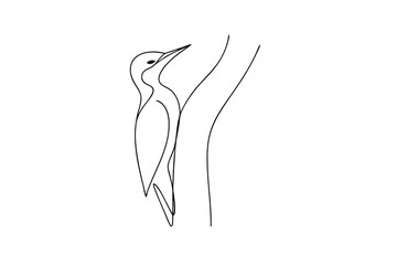 Woodpecker line drawing bird on tree minimalist illustration