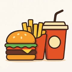 Delicious Burger Combo Juicy Burger, Crispy Fries, and Refreshing Soda - Fast Food Illustration