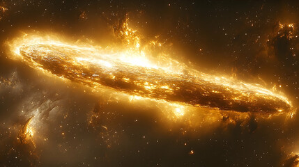 Glowing ring of space matter in vast darkness, illuminated