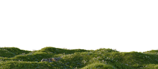 Hills with grass on a transparent background. 3D rendering.	
