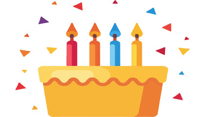 Obraz premium Birthday-Cake-Celebration-with-Colorful-Candles-Festive-Dessert-Illustration-Happy-Birthday-Party-Celebratory-Event-Cake-and-Confetti-Greeting-Card-Image