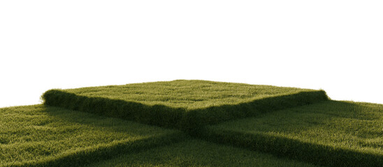 Square grassy blocks terrain with natural lighting. 3D rendering.