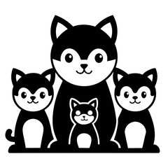 Cute Cartoon Family of Cats Silhouettes