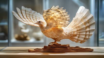 Wooden dove sculpture, intricate design