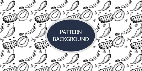 barbecue wallpaper, bbq pattern background. Outline black white bbq art design,