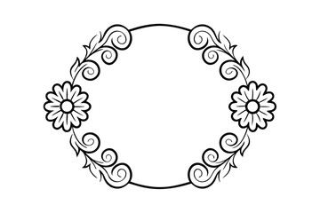 Elegant floral oval frame line drawing design element