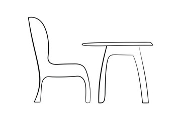 Simple line drawing of chair and small table set