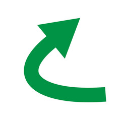 Green curved arrow pointing up and left on white background, symbolizing return, undo, or backward navigation in UI and graphic design