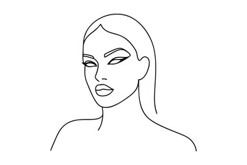 Elegant woman line drawing minimalist art fashion beauty portrait