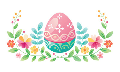 Ornate Floral Easter Egg with Spring Flowers Clipart for Holiday Designs