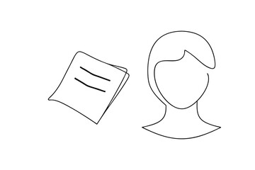 Simple line drawing of a person and a notepad