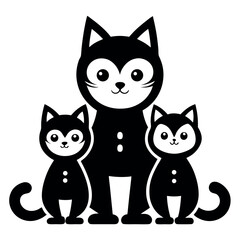 Cute Cartoon Family of Cats Silhouettes