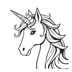 Elegant black and white unicorn head illustration