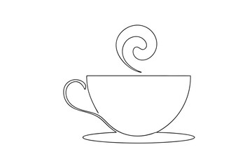 Single line drawing hot coffee cup steam minimalist design
