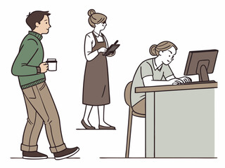 Woman enjoying coffee while standing at a cozy neighborhood coffee shop counter