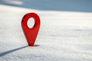 Red map marker on the road showing the way
