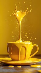 Yellow liquid splashing from a cup