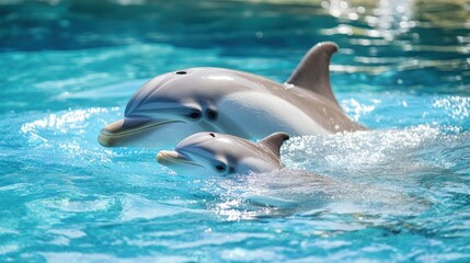 Fototapeta premium Adorable Dolphins in Sparkling Blue Waters