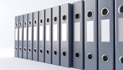 Realistic 3D Render of Stacked Binders with Rim Lighting on a Pure White Background