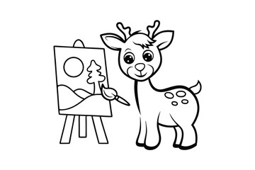 Adorable deer painting landscape line drawing art