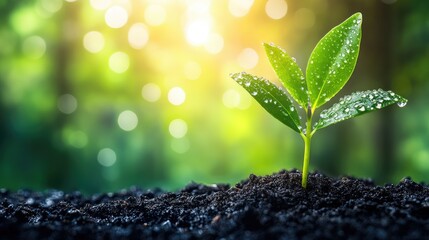 Young sprout emerging from soil