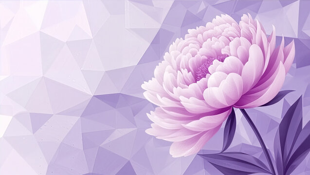 Geometric  Monotone Pink Peony Flower Illustration on Light Lavender Background Featuring Delicate Petals and Elegant Design - floral background