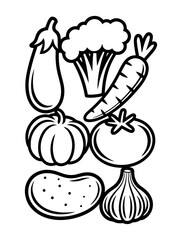 Collection of vegetables line art illustration