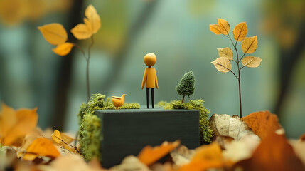 Miniature figures in an autumnal diorama.
