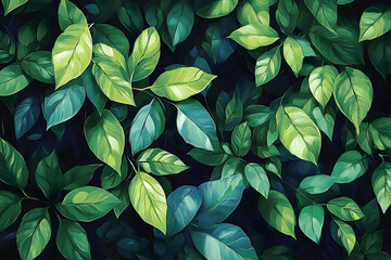 Close-up view of vibrant green leaves.
