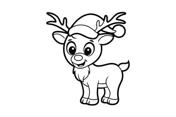 Adorable christmas reindeer line drawing cartoon illustration