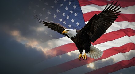 Naklejka premium American Bald Eagle in Flight A Symbol of Freedom and Patriotism
