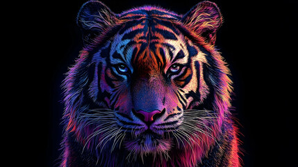 Close-up of a vibrantly colored tiger portrait.
