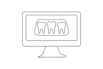 Fototapeta premium Computer screen line drawing showing teeth xray