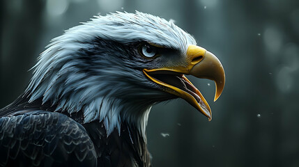Close-up of an eagle's head and neck.