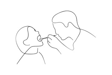 Doctor performing throat examination line drawing illustration