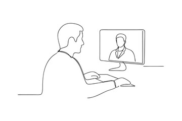 Online doctor consultation line drawing illustration