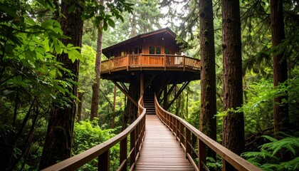 Secluded Treehouse Retreat Surrounded by Lush Forest Canopy Pathway