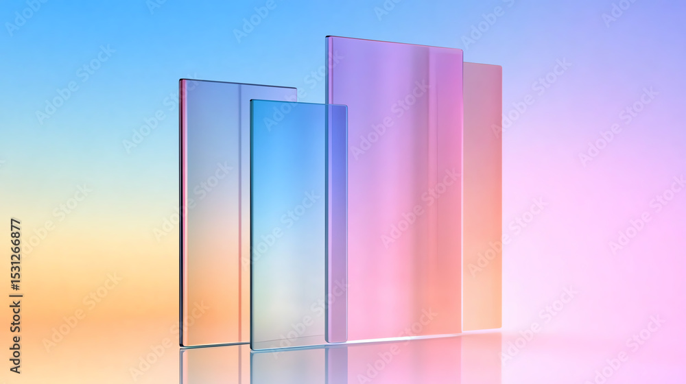 Poster a captivating gradient art piece featuring translucent panels with serene color transitions, perfect