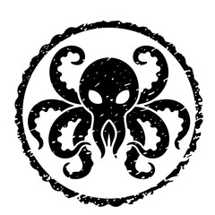 Grunge Black Octopus Circle Design Element, Vector Illustration
