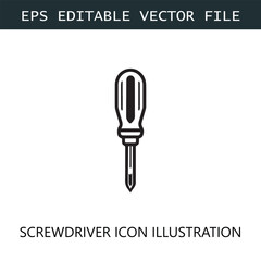 Screwdriver Icon Logo Vector Image in Black and White
