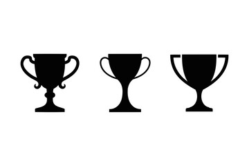Three black silhouette trophy cups in a row design