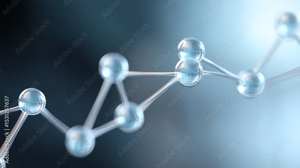 Aufkleber A close-up view of molecular structures showcasing clear spheres connected by lines, representing scientific innovation and technology.