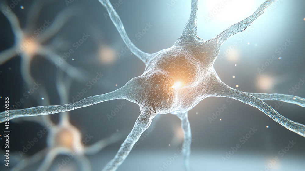 Poster a close-up view of neurons showcasing their intricate structure, highlighting the beauty of human br