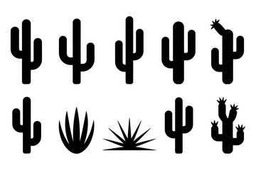 Collection of various cactus and desert plant icons