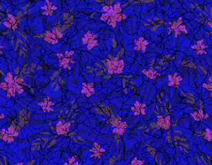 Abstract Floral Pattern, Cracked Texture, Blue Background