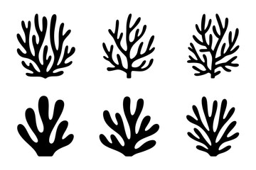 Collection of six stylized black coral silhouettes