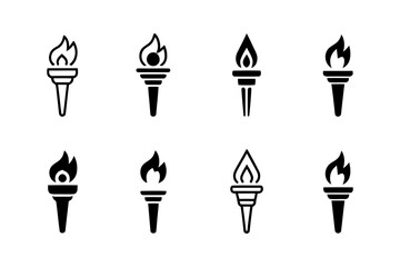 Collection of eight different torch icon variations